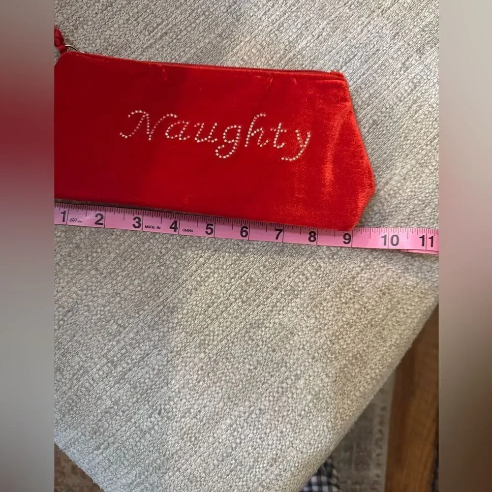 Red Velvet Naughty/Nice Cosmetic Bag with Rhinestone Detail